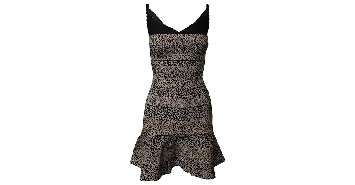 Vestido ajustado y con vuelo de Herve Leger en rayón multicolor Impresión de pitón 