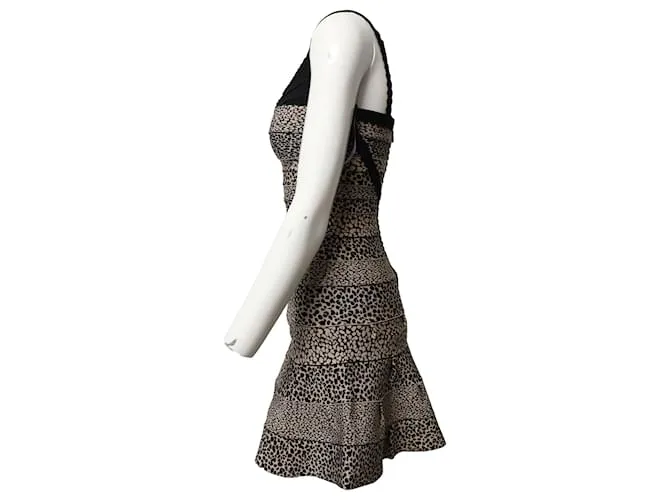 Vestido ajustado y con vuelo de Herve Leger en rayón multicolor Impresión de pitón 