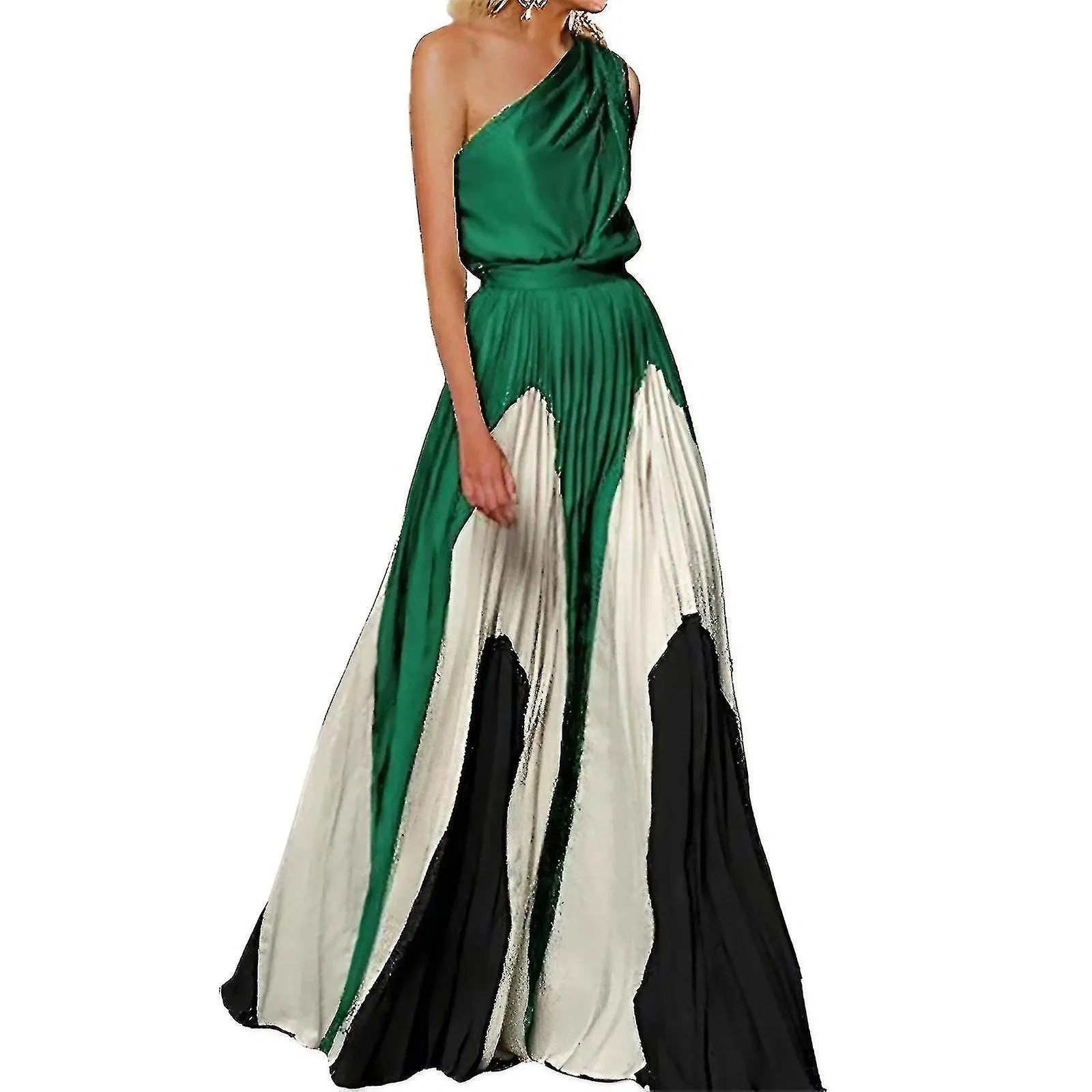 Vestido largo plisado de una línea estampado de moda para mujer sin mangas de un solo hombro Elegantes vestidos de noche de fies