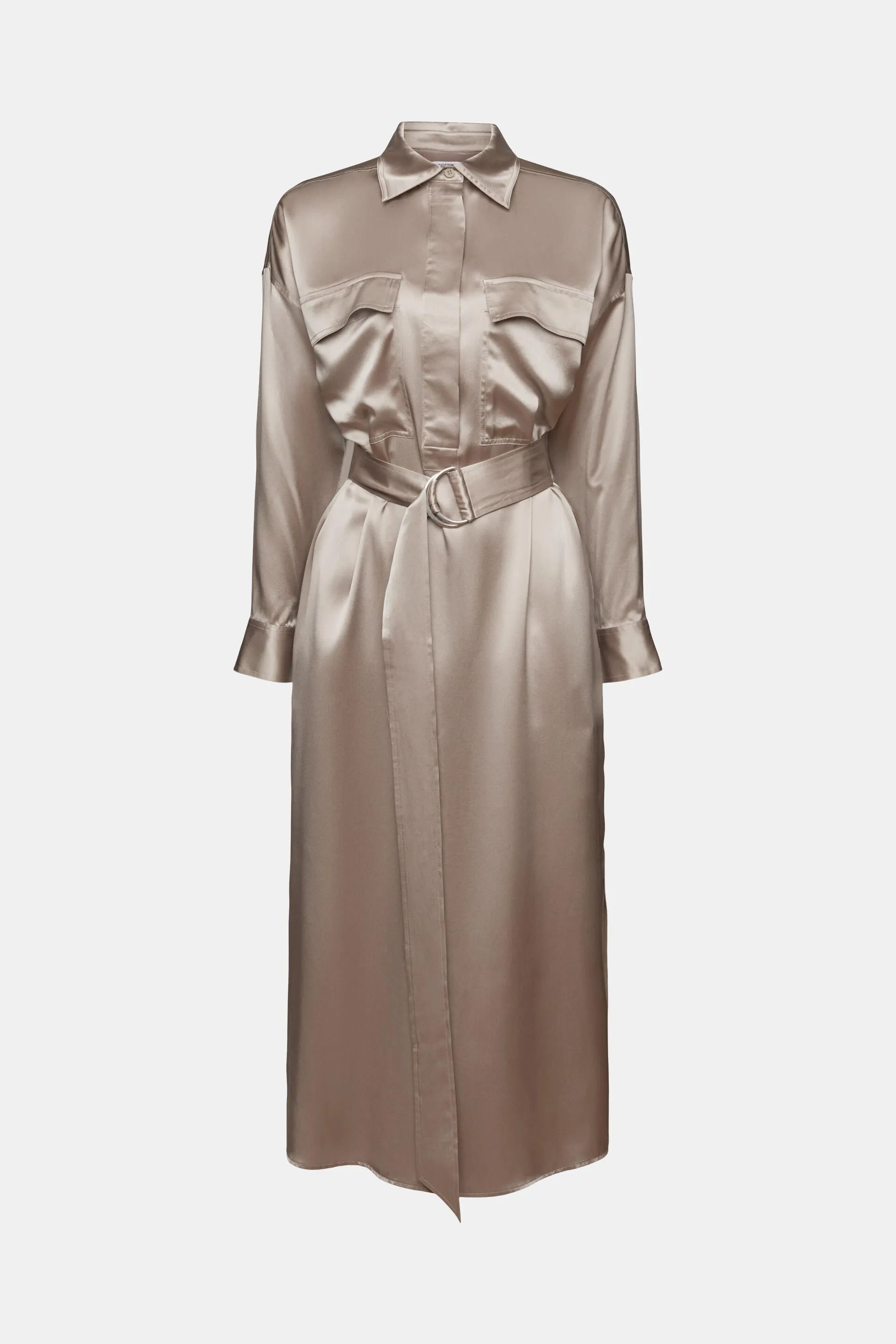Vestido midi de seda con cinturón