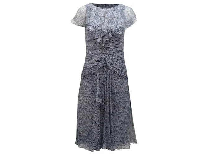 Vestido Midi Estampado Carolina Herrera en Seda Celeste Azul Azul claro 
