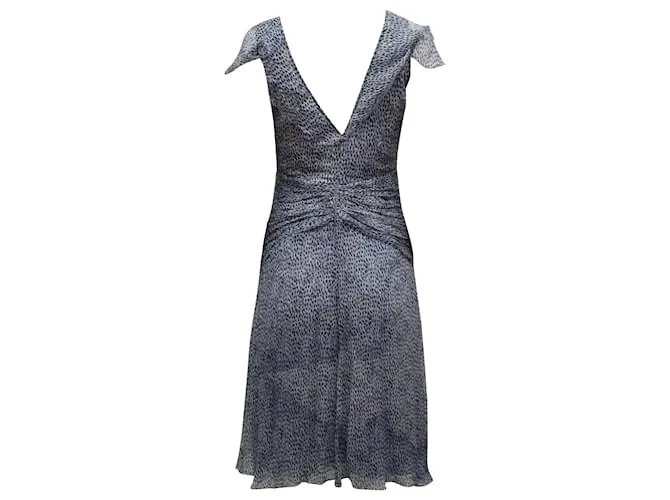 Vestido Midi Estampado Carolina Herrera en Seda Celeste Azul Azul claro 