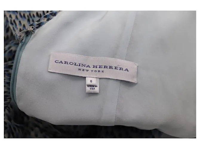 Vestido Midi Estampado Carolina Herrera en Seda Celeste Azul Azul claro 