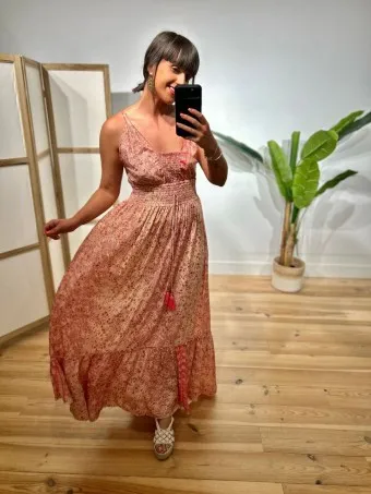 Vestido Nido de Abeja Estampado SYAHARA Beige