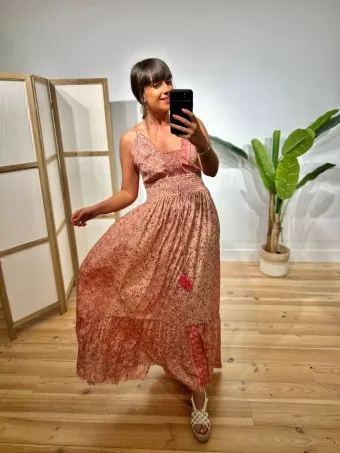Vestido Nido de Abeja Estampado SYAHARA Beige