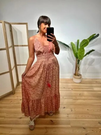 Vestido Nido de Abeja Estampado SYAHARA Beige