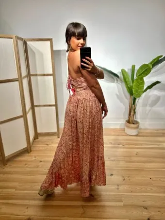 Vestido Nido de Abeja Estampado SYAHARA Beige