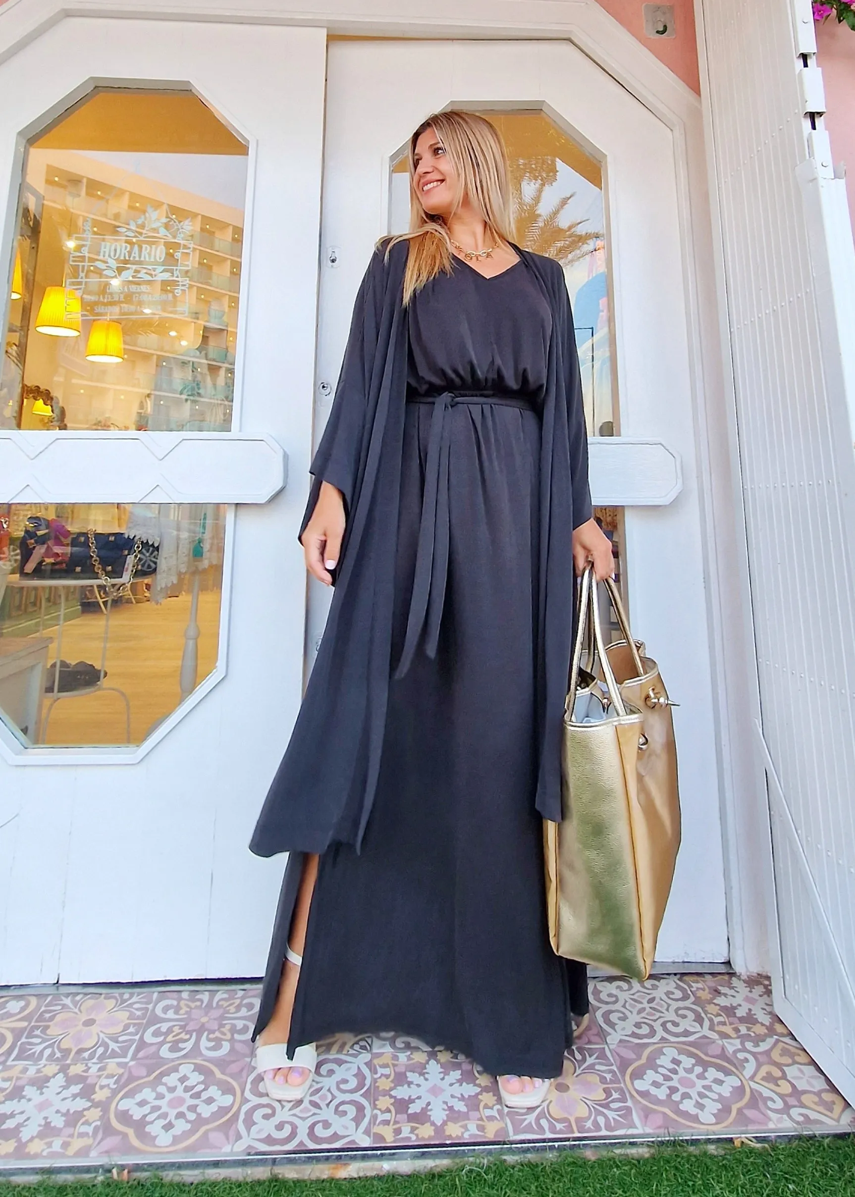 Vestido punto de seda Negro