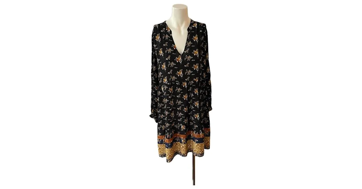 Vestido romántico con vuelo Stella Forest 36 viscosa floral negra, azul, SHEEPFUR Negro Multicolor 