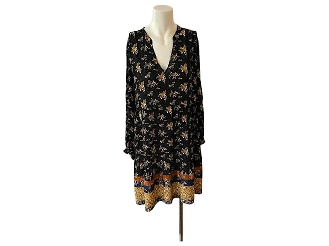Vestido romántico con vuelo Stella Forest 36 viscosa floral negra, azul, SHEEPFUR Negro Multicolor 