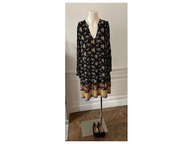 Vestido romántico con vuelo Stella Forest 36 viscosa floral negra, azul, SHEEPFUR Negro Multicolor 