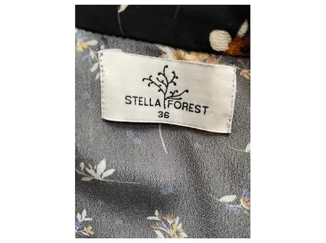 Vestido romántico con vuelo Stella Forest 36 viscosa floral negra, azul, SHEEPFUR Negro Multicolor 
