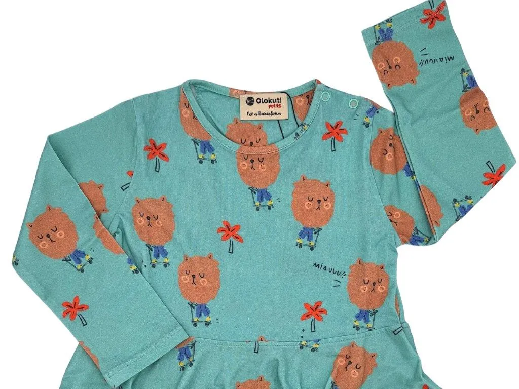 VESTIDO VUELO MENTA  GATOS