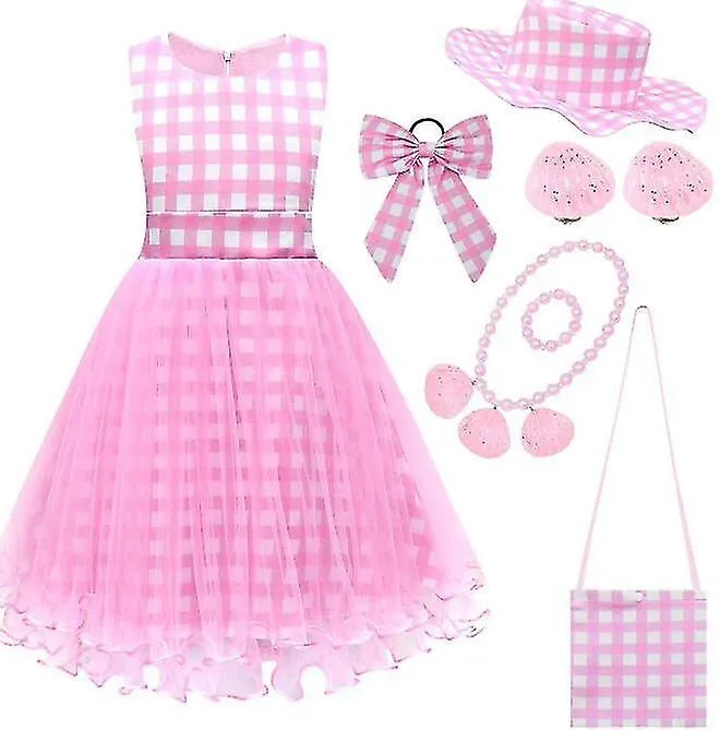 Vestidos de falda de malla rosa para niños con accesorios gratuitos