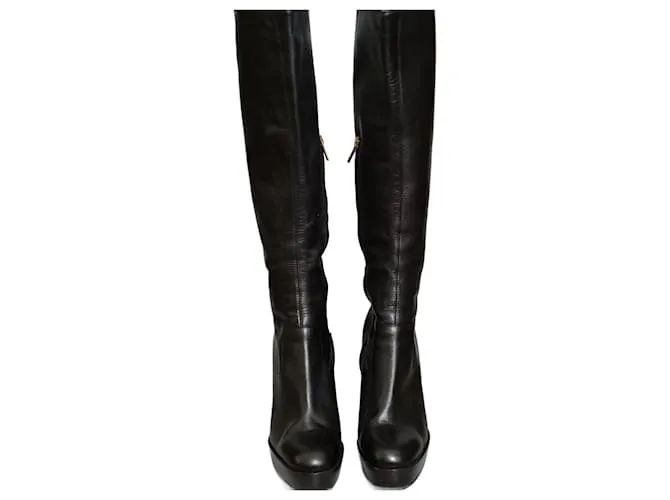 Yves Saint Laurent Botas Altas De Piel Negras Negro 