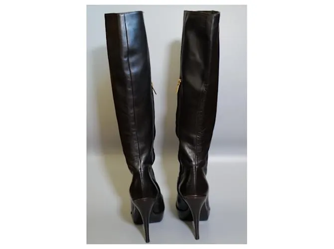 Yves Saint Laurent Botas Altas De Piel Negras Negro 