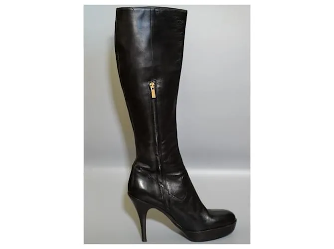 Yves Saint Laurent Botas Altas De Piel Negras Negro 