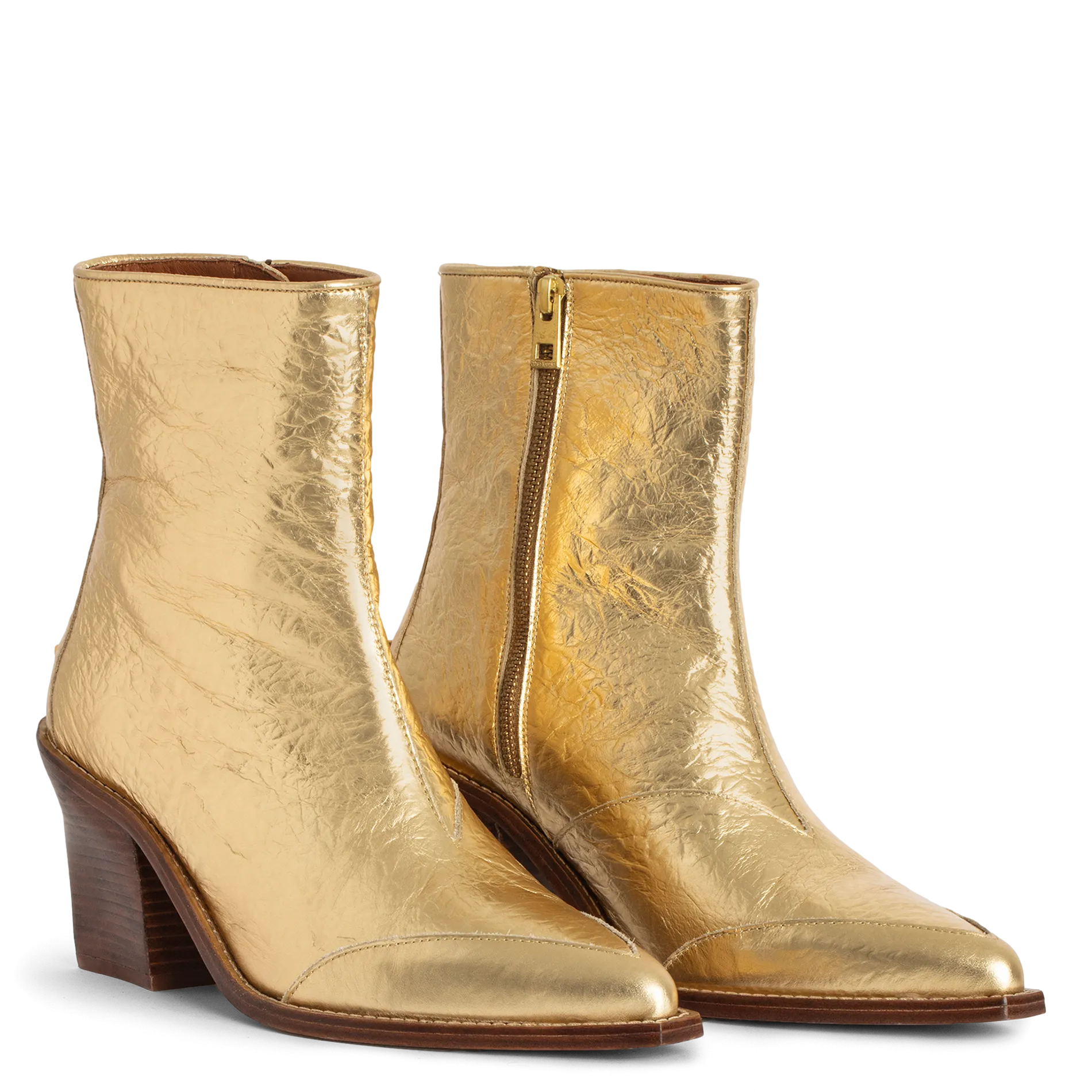 ZADIG&VOLTAIRE CARA  BOTINES DE CUERO METALIZADO  EN AMARILLO