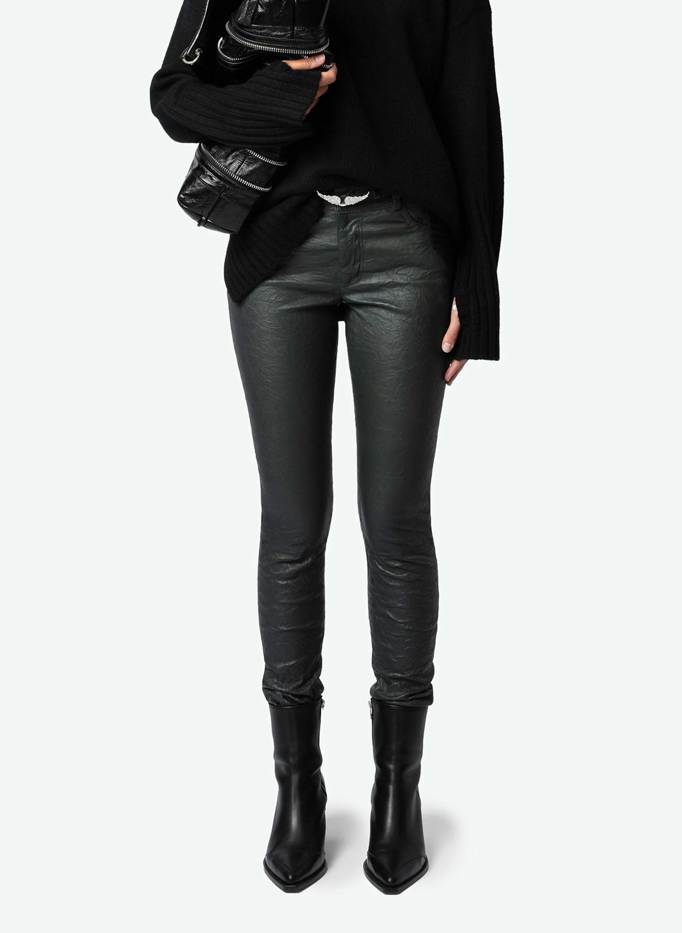 ZADIG&VOLTAIRE PHLAME  PANTALóN SLIM DE CUERO EN VERDE