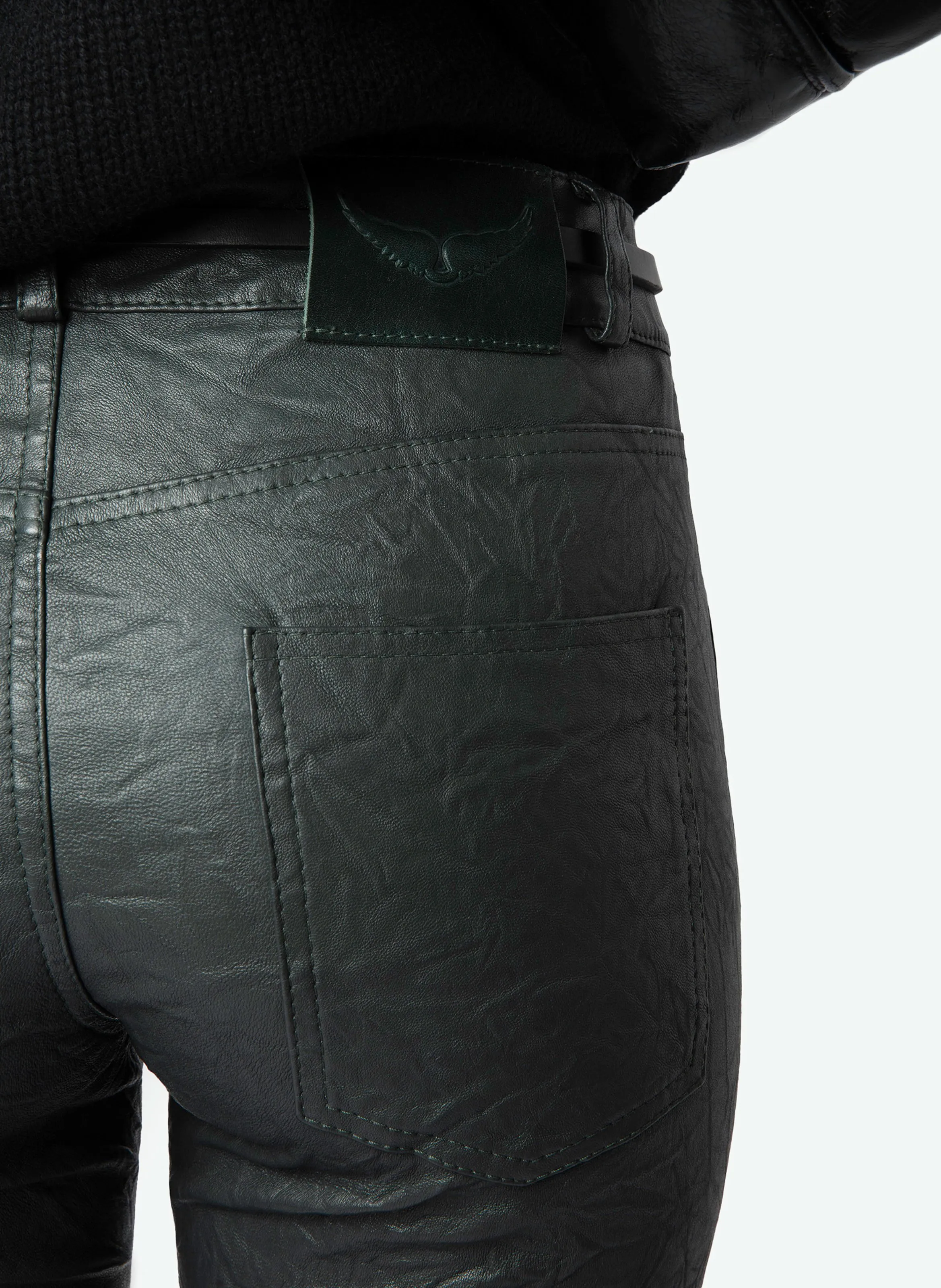ZADIG&VOLTAIRE PHLAME  PANTALóN SLIM DE CUERO EN VERDE