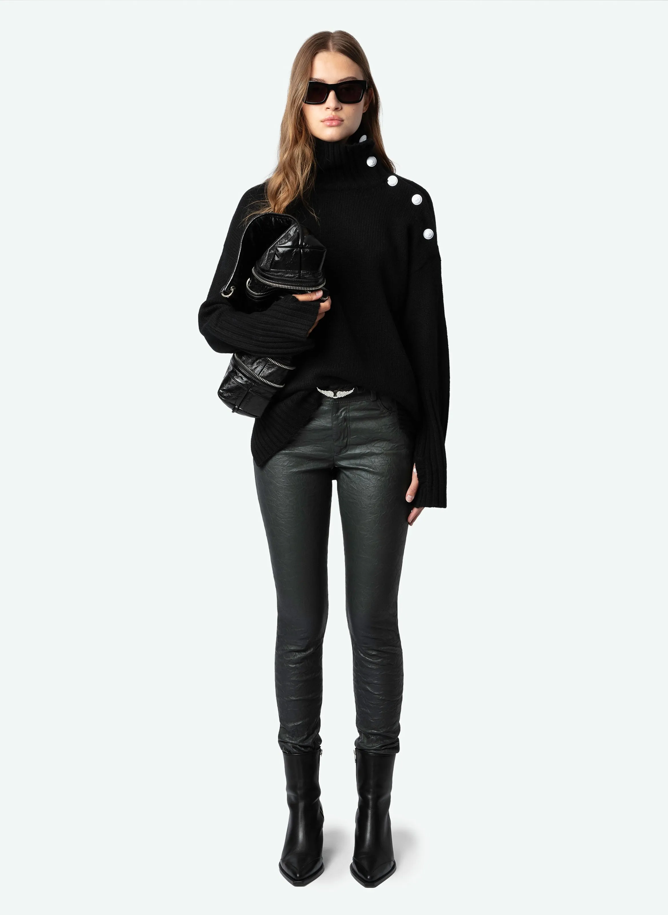 ZADIG&VOLTAIRE PHLAME  PANTALóN SLIM DE CUERO EN VERDE