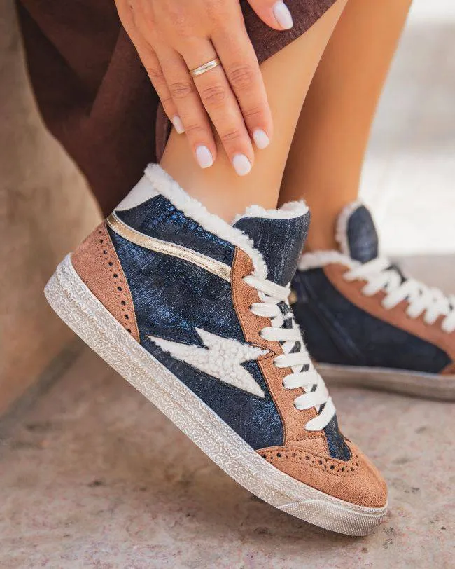 ZAPATILLAS ALTAS DE MUJER AZULES CON LENTEJUELAS  CLéO