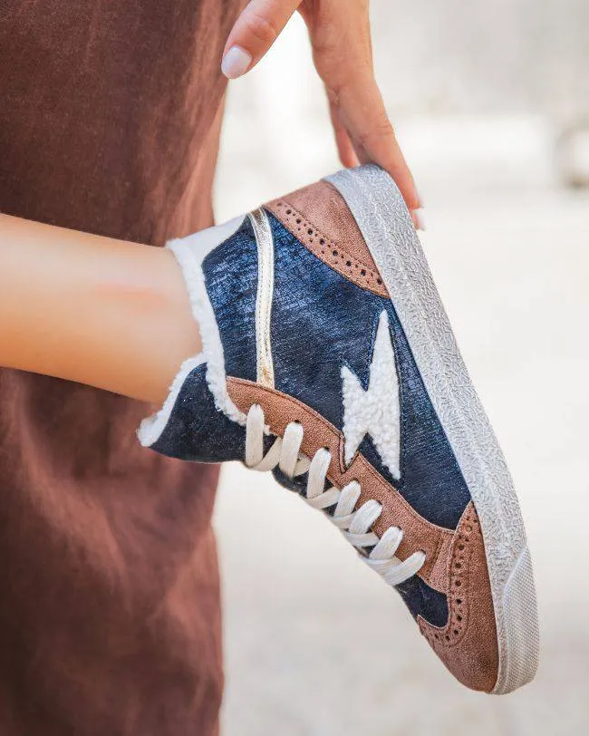 ZAPATILLAS ALTAS DE MUJER AZULES CON LENTEJUELAS  CLéO