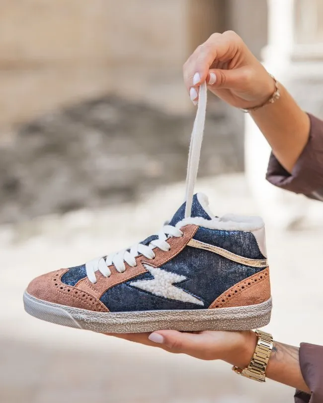 ZAPATILLAS ALTAS DE MUJER AZULES CON LENTEJUELAS  CLéO