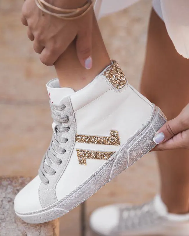 ZAPATILLAS ALTAS DE MUJER BLANCAS Y DORADAS  CL71 WHITE