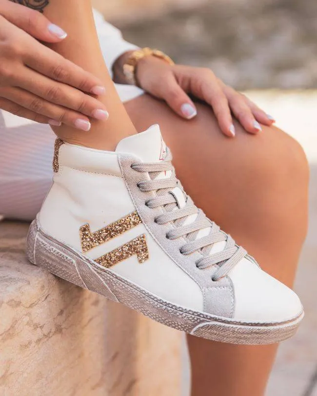ZAPATILLAS ALTAS DE MUJER BLANCAS Y DORADAS  CL71 WHITE
