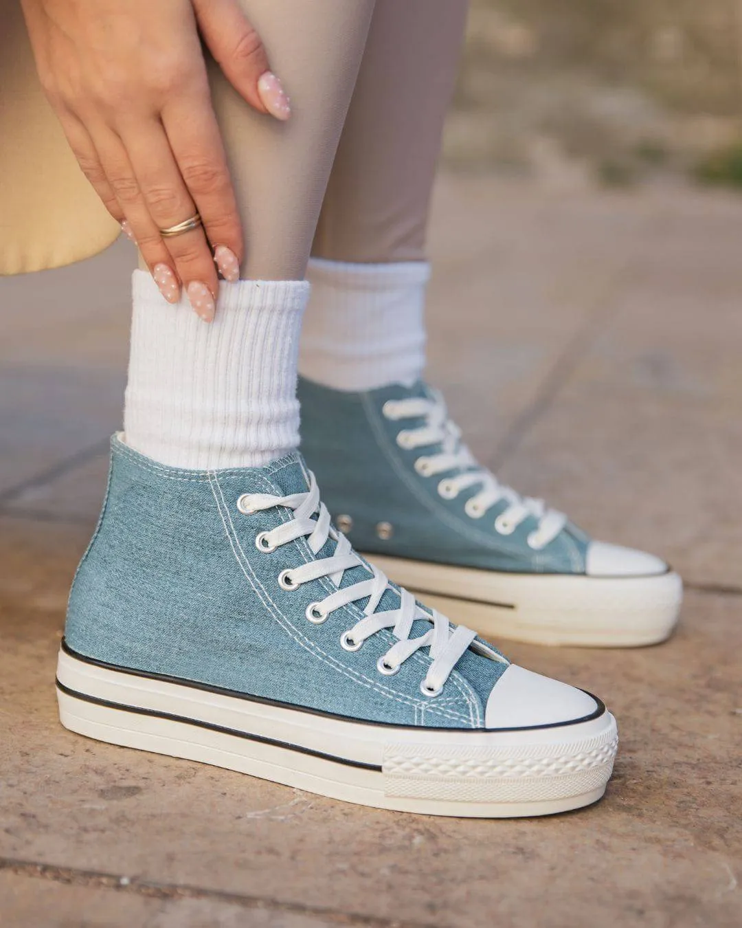 ZAPATILLAS ALTAS PARA MUJER EN LONA AZUL DENIM  DELPHINE