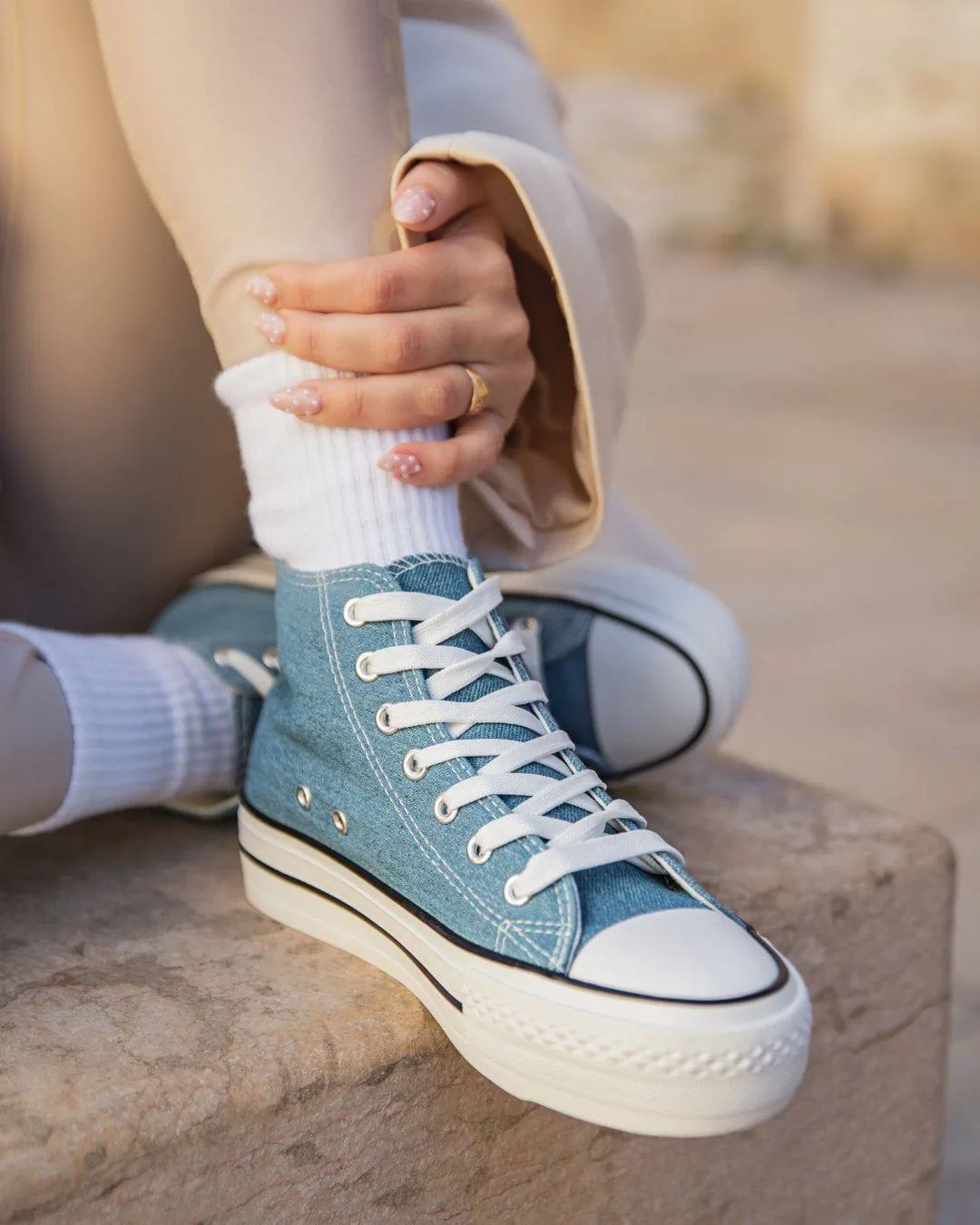 ZAPATILLAS ALTAS PARA MUJER EN LONA AZUL DENIM  DELPHINE