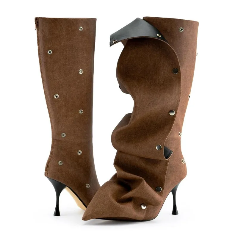Zapatos casuales para mujeres botas altas botas de punta puntiaguda de tacón de tacón de tacón desmontable panel de desaprobació