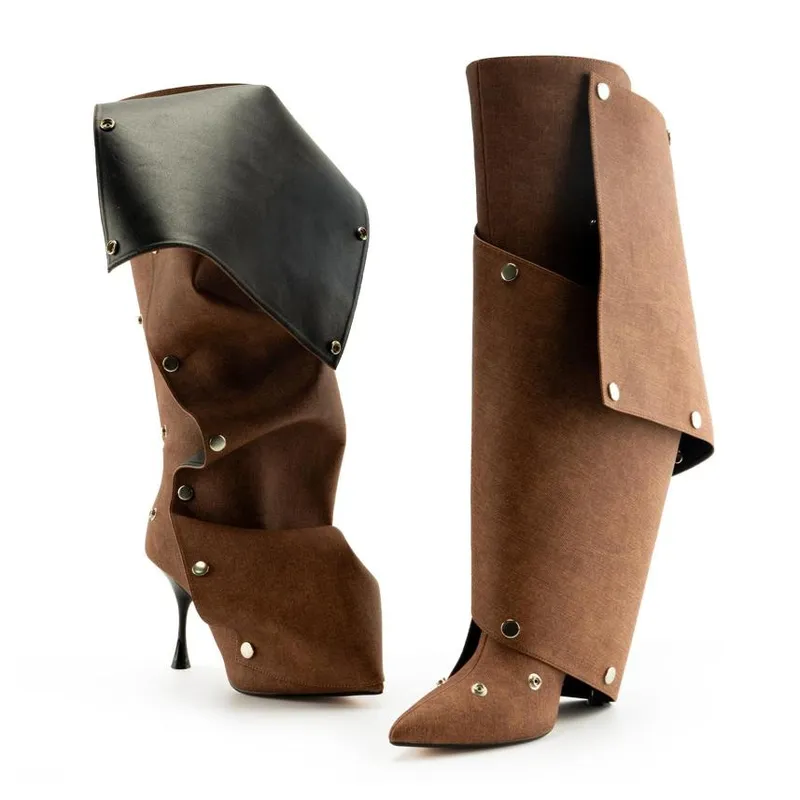 Zapatos casuales para mujeres botas altas botas de punta puntiaguda de tacón de tacón de tacón desmontable panel de desaprobació