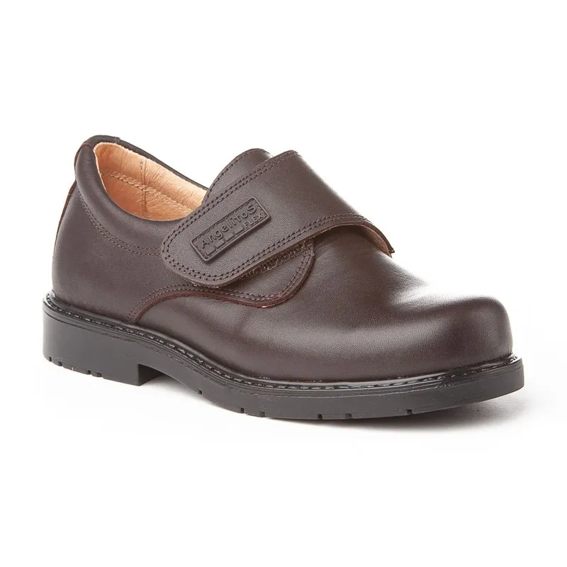 Zapatos Colegiales Niño Piel Velcro 435 Chocolate, de Angelitos