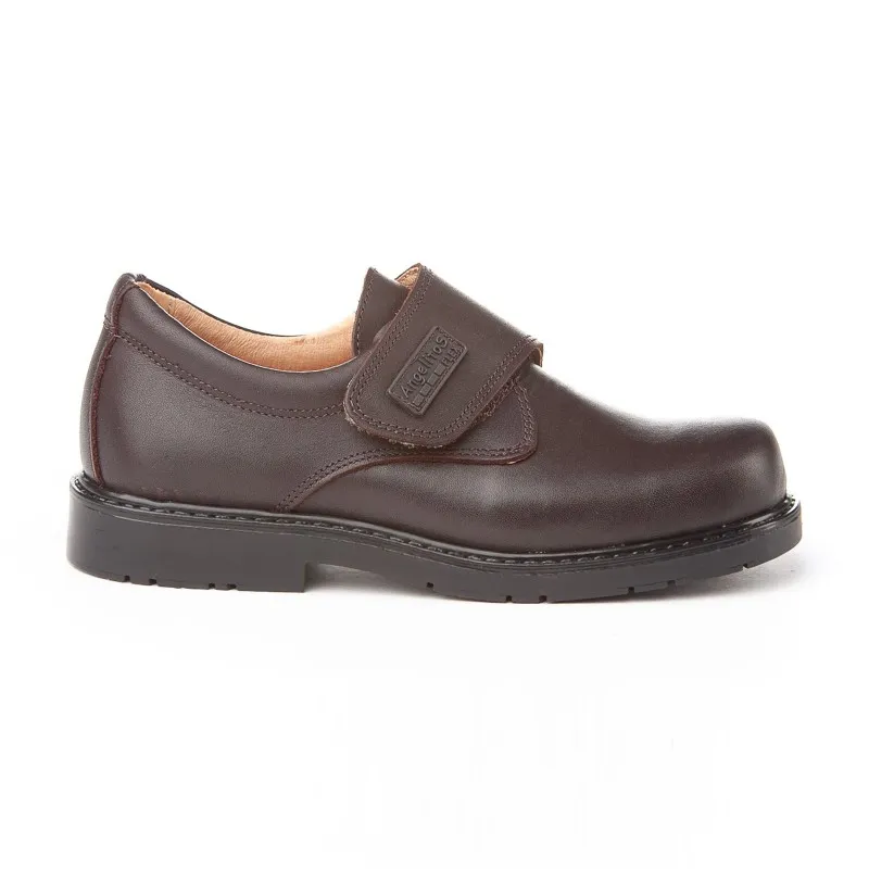 Zapatos Colegiales Niño Piel Velcro 435 Chocolate, de Angelitos