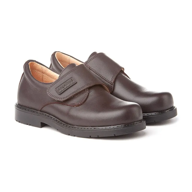Zapatos Colegiales Niño Piel Velcro 435 Chocolate, de Angelitos