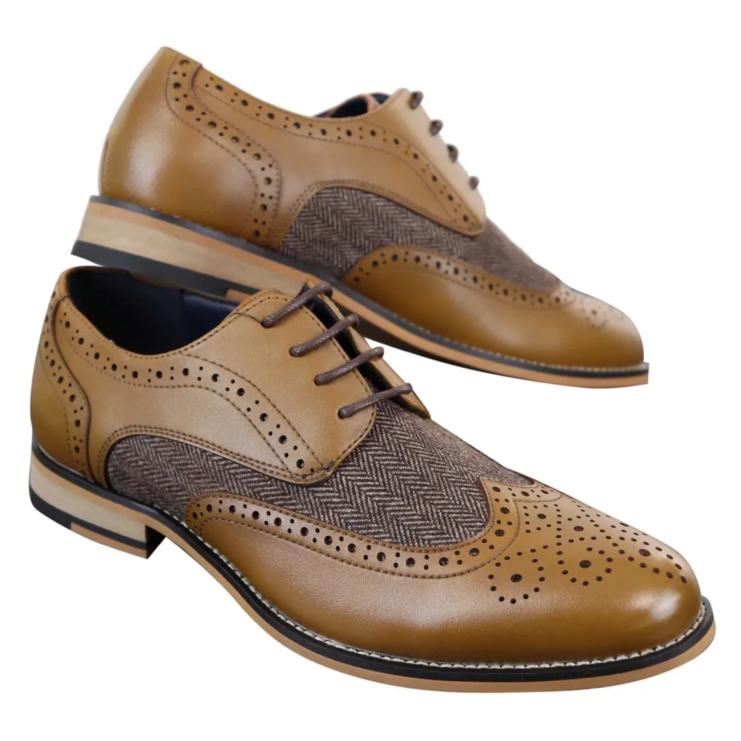 Zapatos de cuero tweed de espiga estilo Blinders para uso casual y elegante de hombres