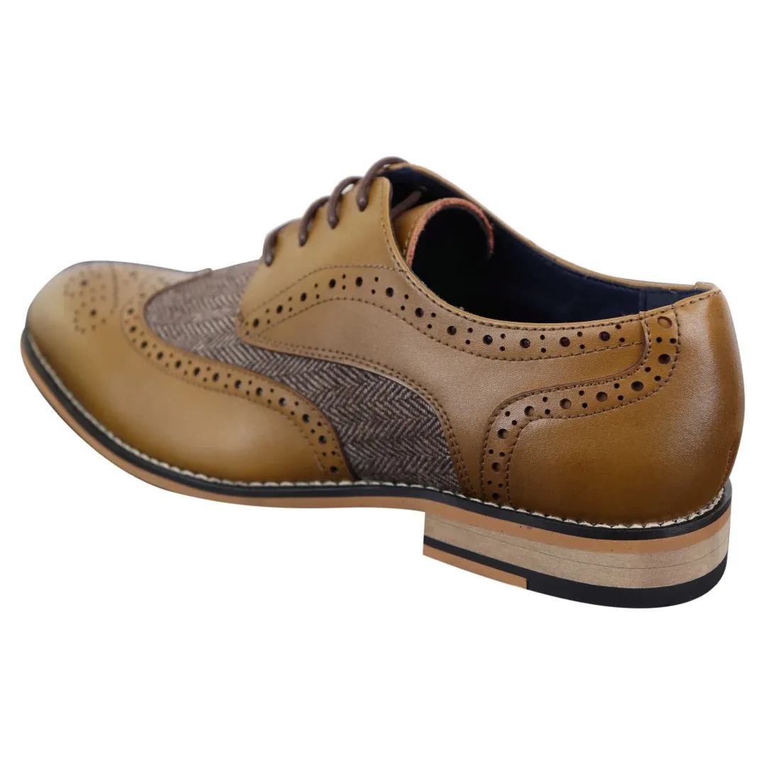 Zapatos de cuero tweed de espiga estilo Blinders para uso casual y elegante de hombres