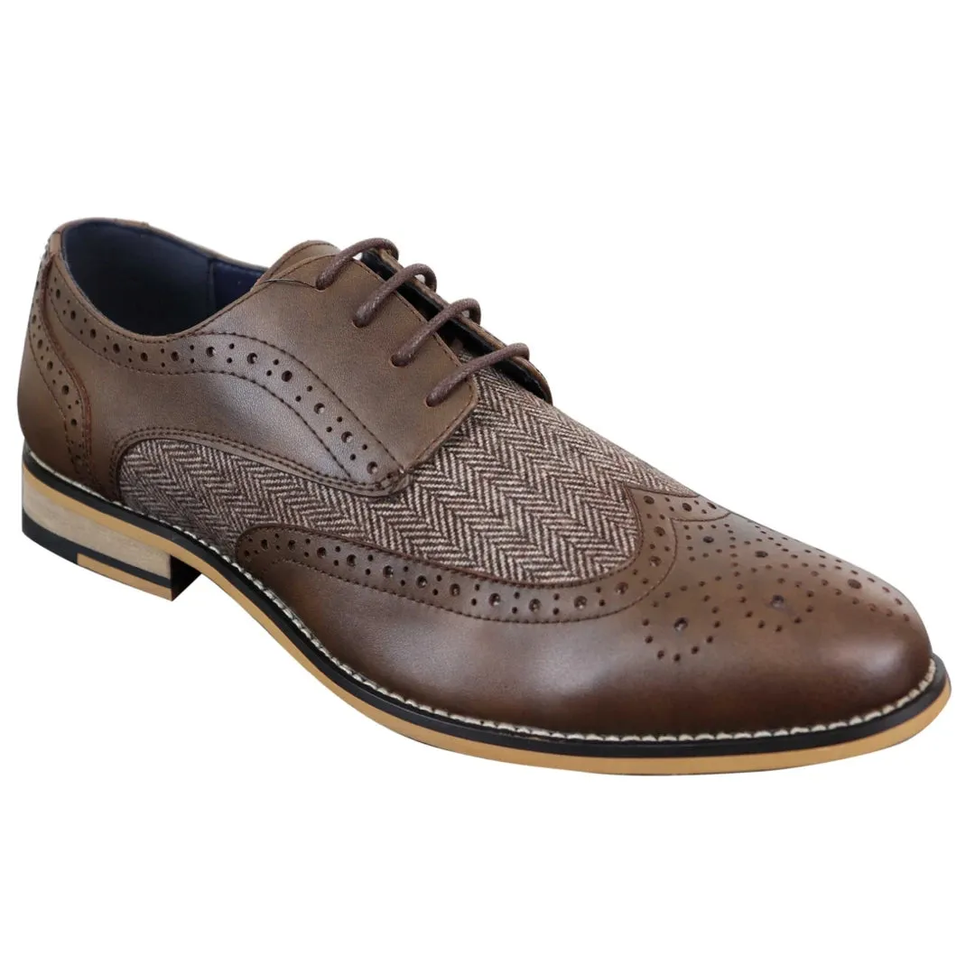 Zapatos de cuero tweed de espiga estilo Blinders para uso casual y elegante de hombres