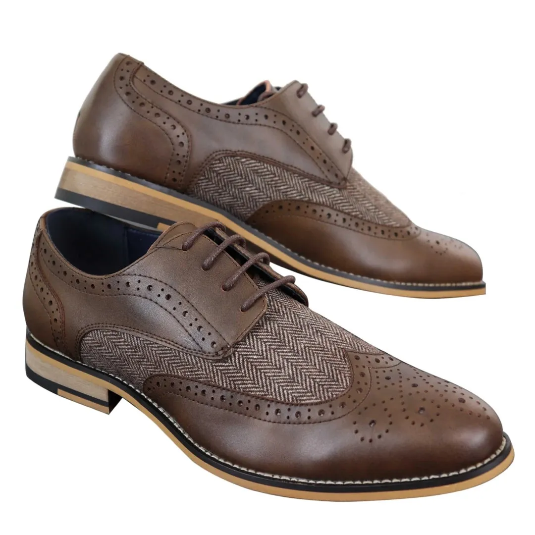 Zapatos de cuero tweed de espiga estilo Blinders para uso casual y elegante de hombres