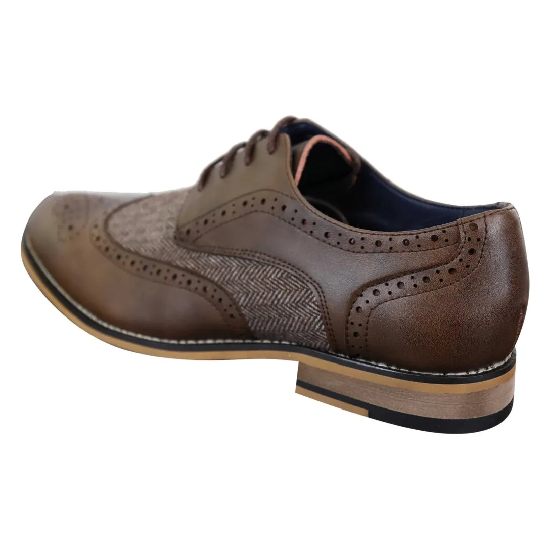 Zapatos de cuero tweed de espiga estilo Blinders para uso casual y elegante de hombres