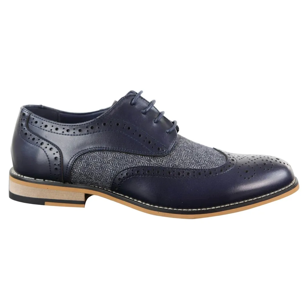Zapatos de cuero tweed de espiga estilo Blinders para uso casual y elegante de hombres