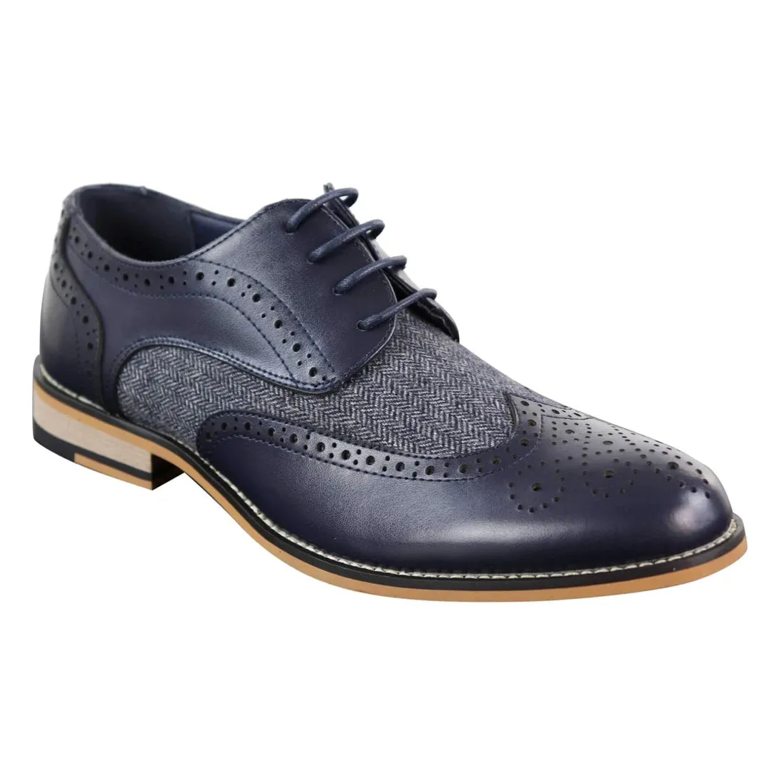 Zapatos de cuero tweed de espiga estilo Blinders para uso casual y elegante de hombres
