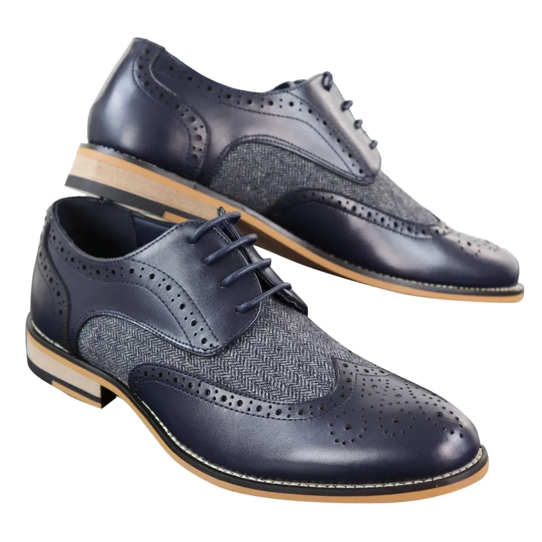 Zapatos de cuero tweed de espiga estilo Blinders para uso casual y elegante de hombres
