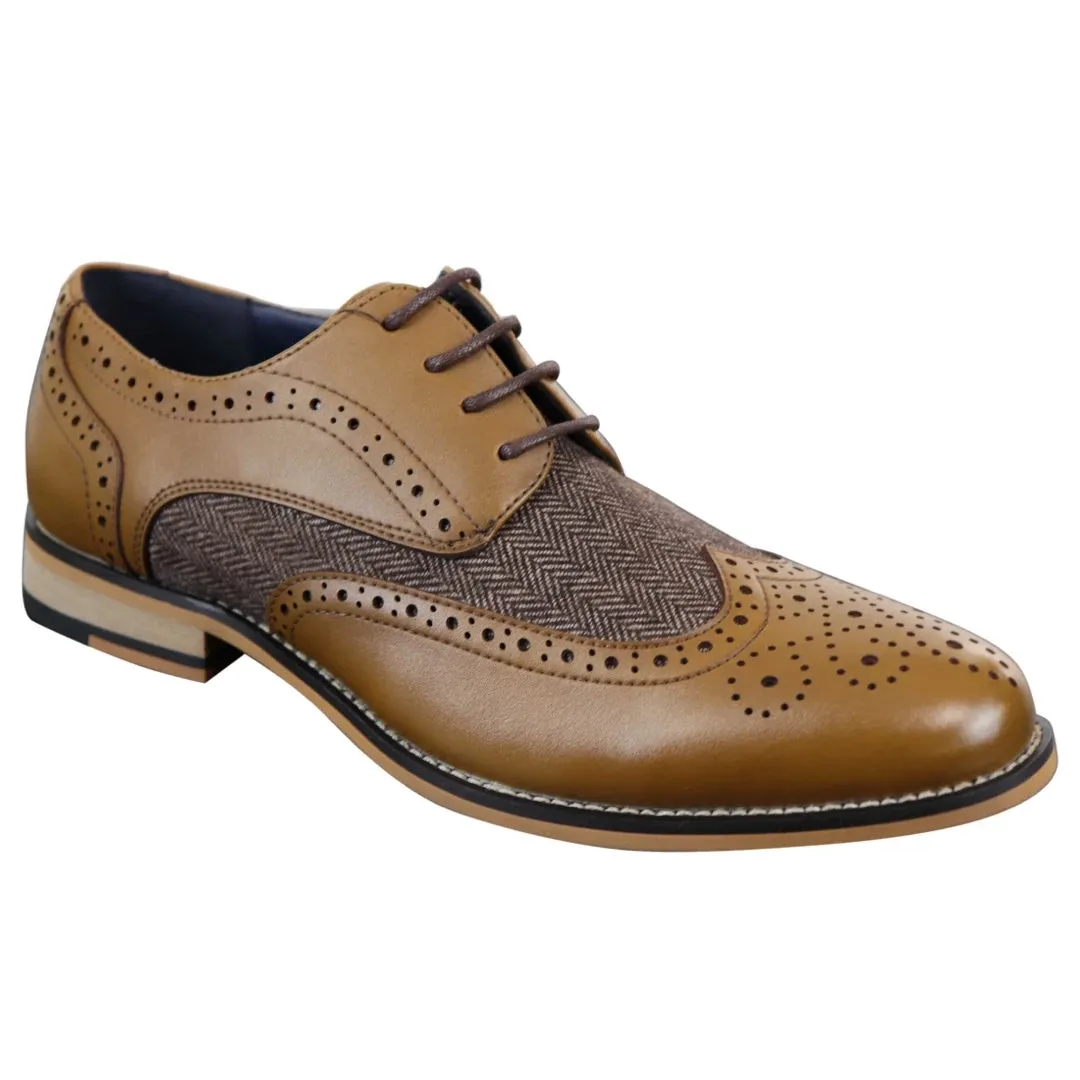 Zapatos de cuero tweed de espiga estilo Blinders para uso casual y elegante de hombres