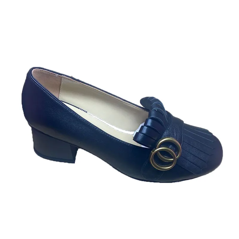 Zapatos de vestir en el bote mediano zapatos de diseño de zapatos de cuero tacones gruesos tacones altos 100% de taselas de vaca