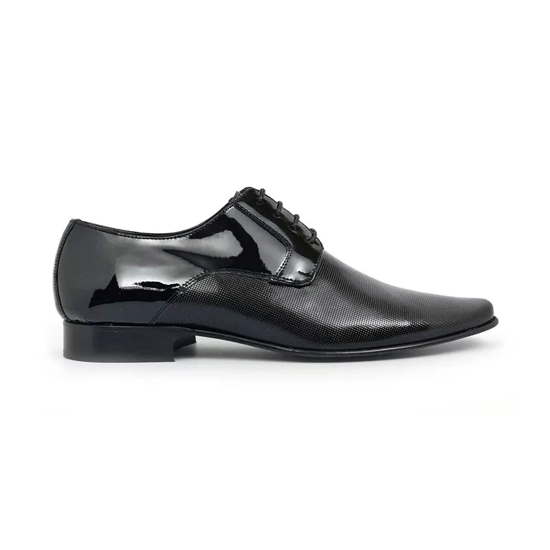 Zapatos Derby Hombre Piel Charol Suela De Cuero 9396 Negro, de Latino