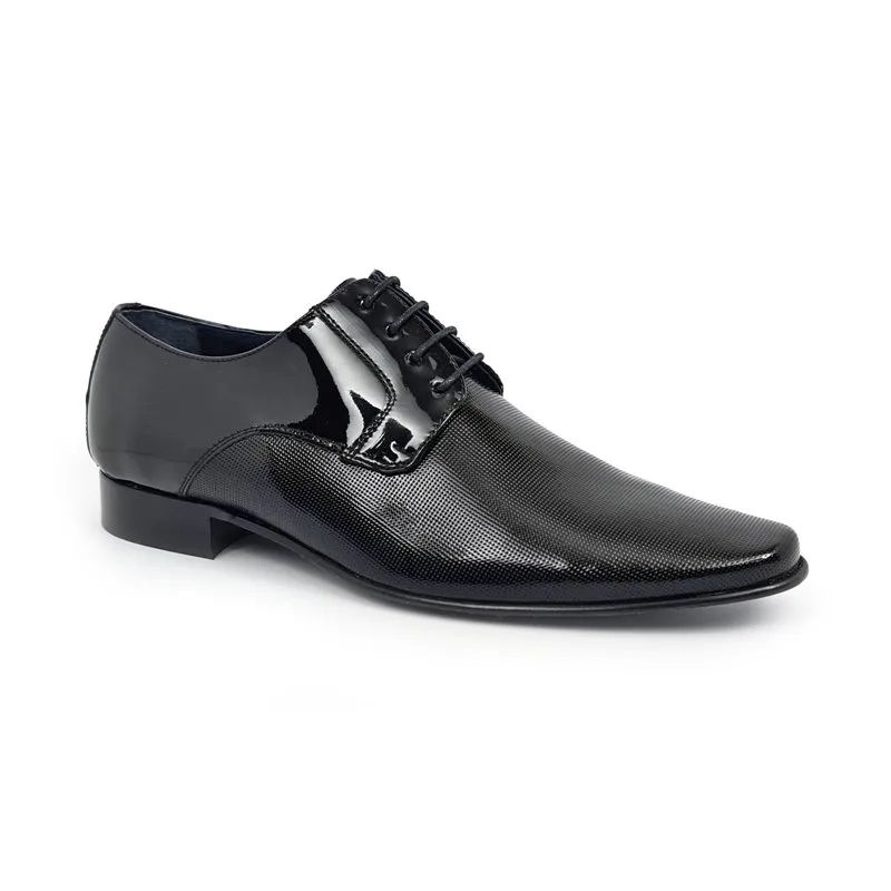 Zapatos Derby Hombre Piel Charol Suela De Cuero 9396 Negro, de Latino