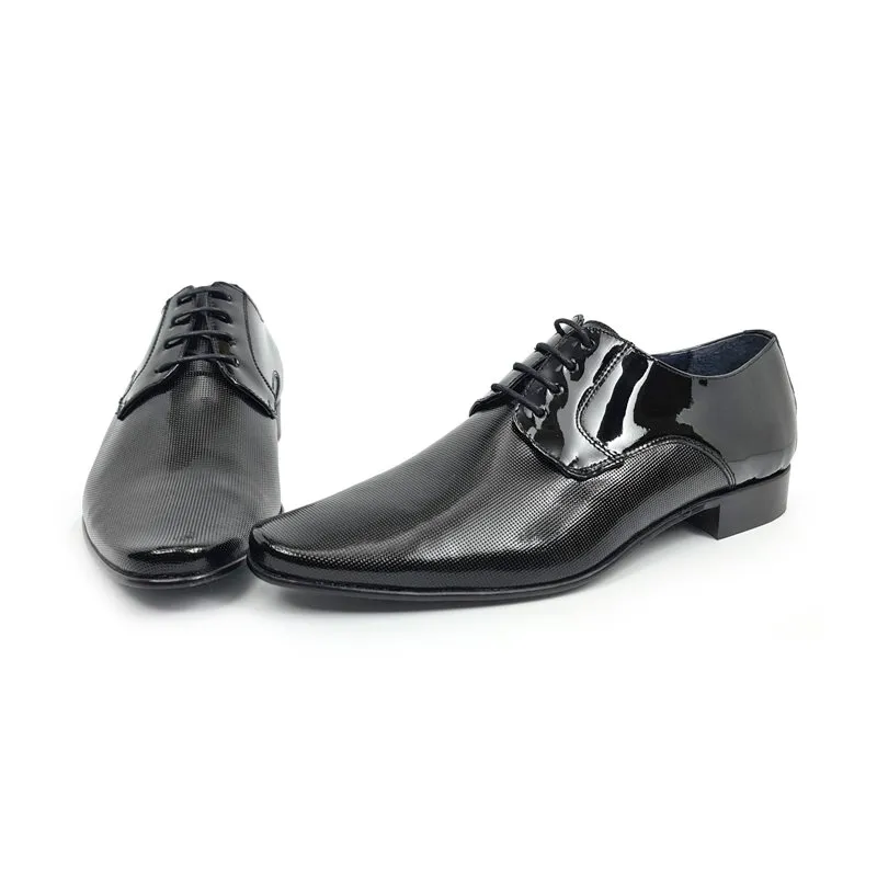 Zapatos Derby Hombre Piel Charol Suela De Cuero 9396 Negro, de Latino